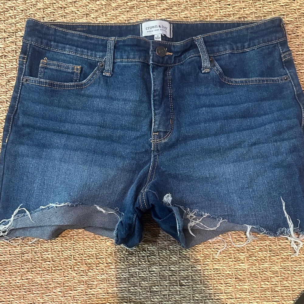 Crown & Ivy Women's Distressed Blue Jean Shorts